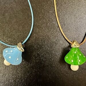 Handmade Mushroom Cottagecore Gardencore Nature two Necklaces Blue Green Trendy